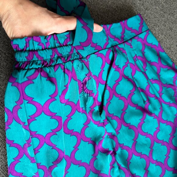 Purple & Teal Geometric Print Mini Skirt Tie Waist - Picture 15 of 15